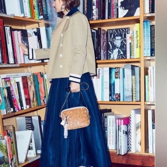 J Crew	Cropped trench coat with detachable striped cuffs - Picture 2 of 4